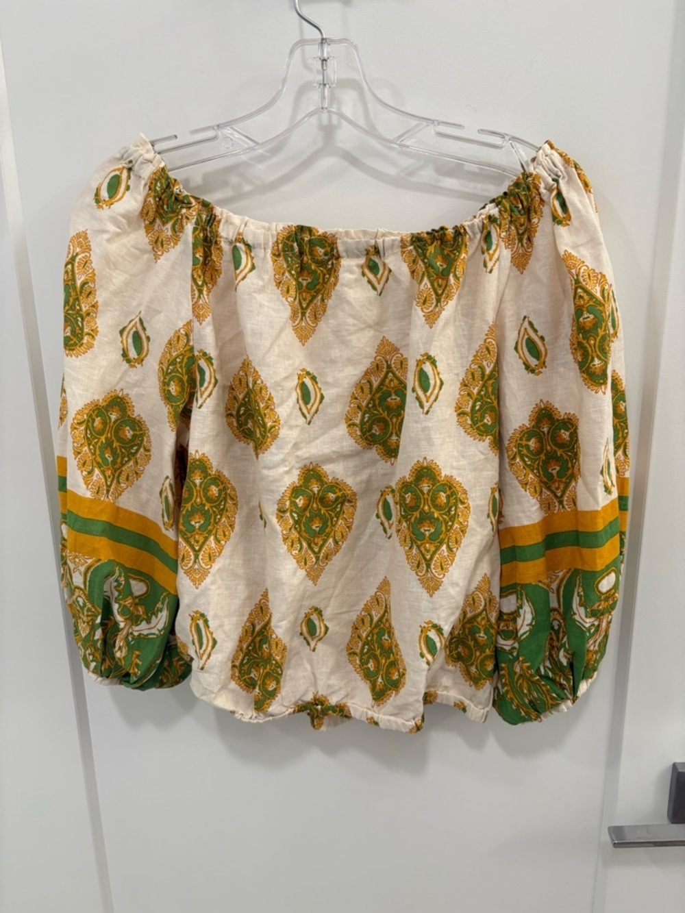Haute Hippie Linen Blend Balloon Sleeve Cold Shoulder Top Size Small - Picture 6 of 13